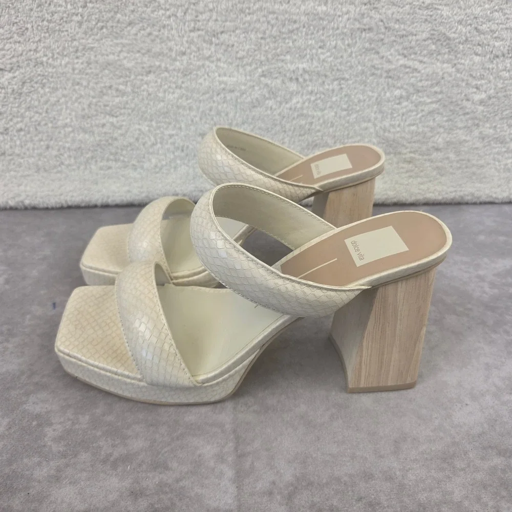 Dolce Vita Atlas Strappy City Sandals Ivory Embossed Snakeskin Block Heel 9.5